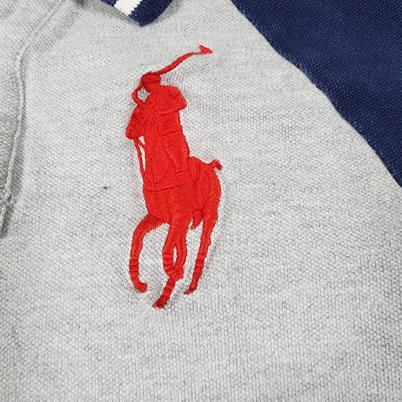 Polo Ralph Lauren Polo Shirt‎ Youth Large 14-16 Navy Gray Big Pony Athletics - Picture 2 of 13